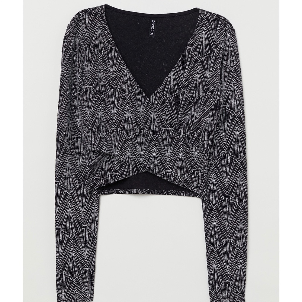 H&M Short Wrapover Top- Silver/Black